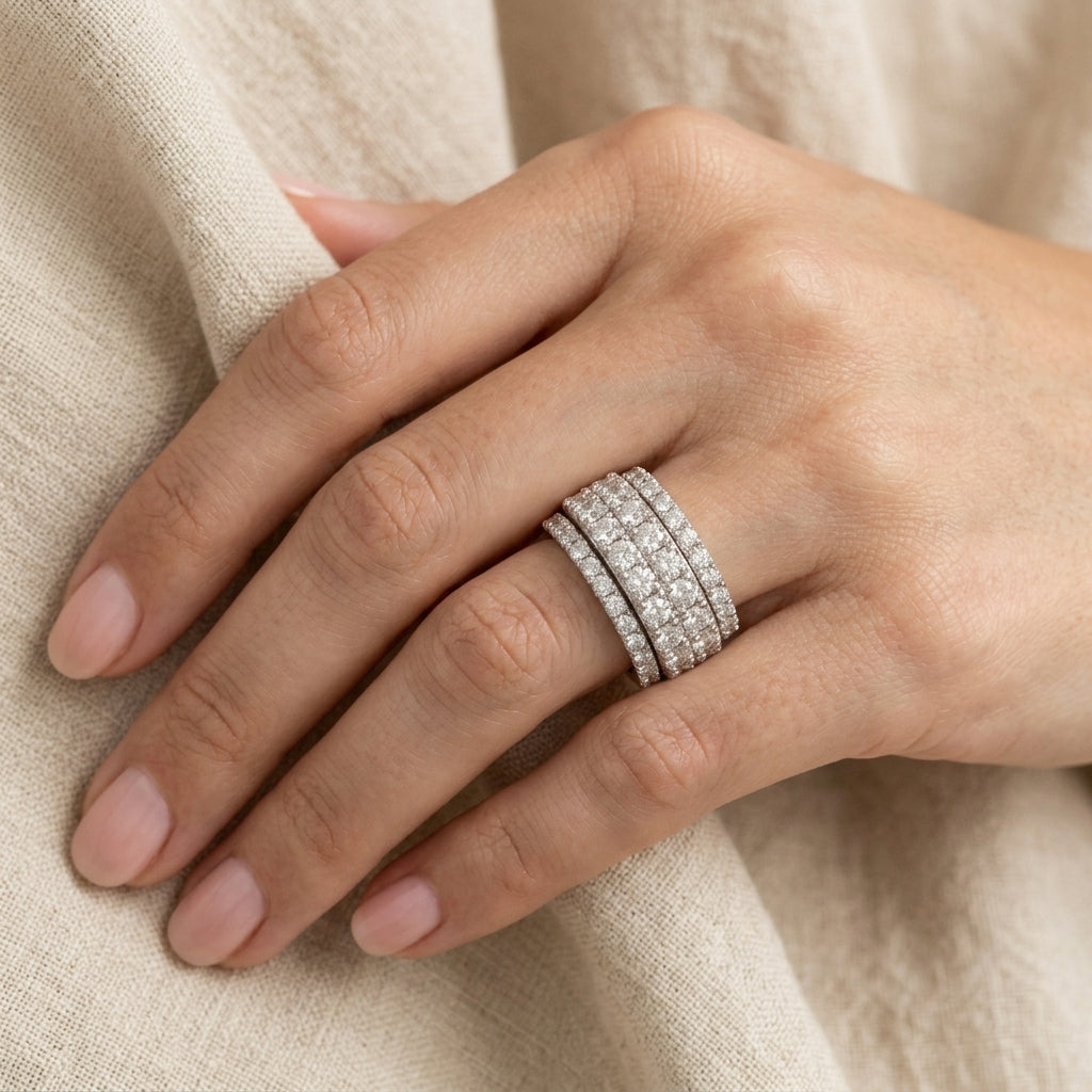 Stress Relief Spinner Ring Band in Sterling Silver with Moissanite