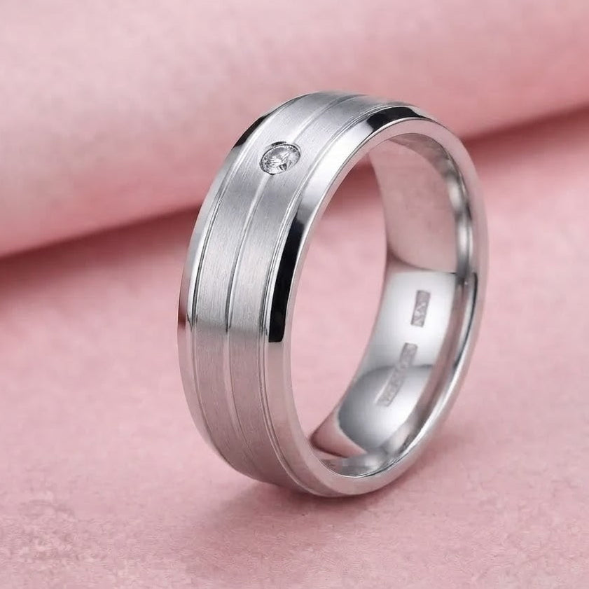 Minimal Single Moissanite Diamond Men's Ring in Sterling Silver