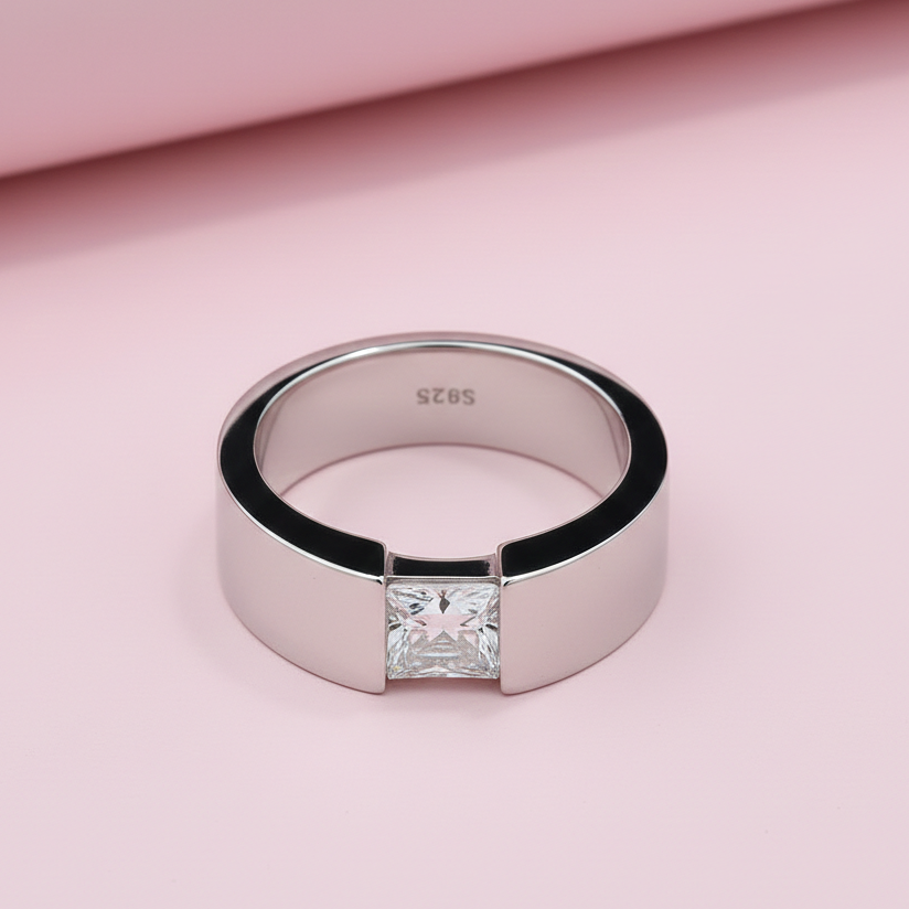 925 Silver Moissanite Solitaire Ring for Men