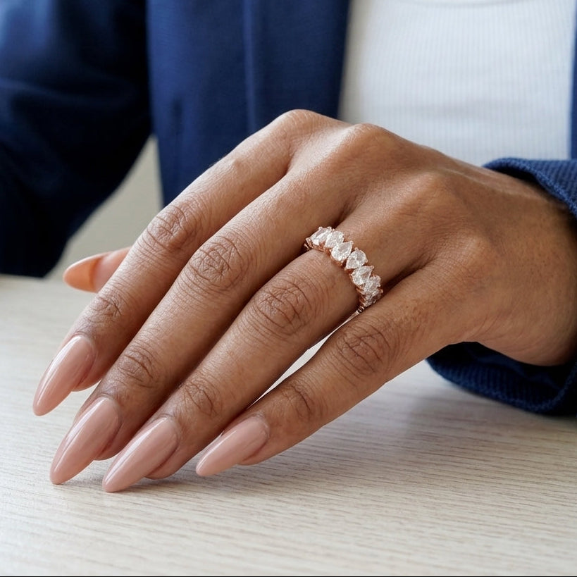 Pear Shape Eternity Band in Sterling Silver with Rose Gold Rhodium