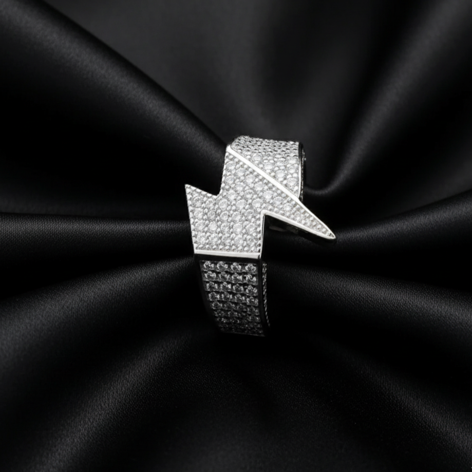 Silver Moissanite Thunder Ring in Sterling Silver for him