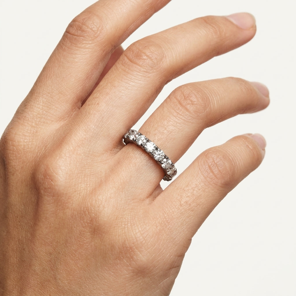 Eternity Stackable Band Ring with Moissanite in Sterling Silver
