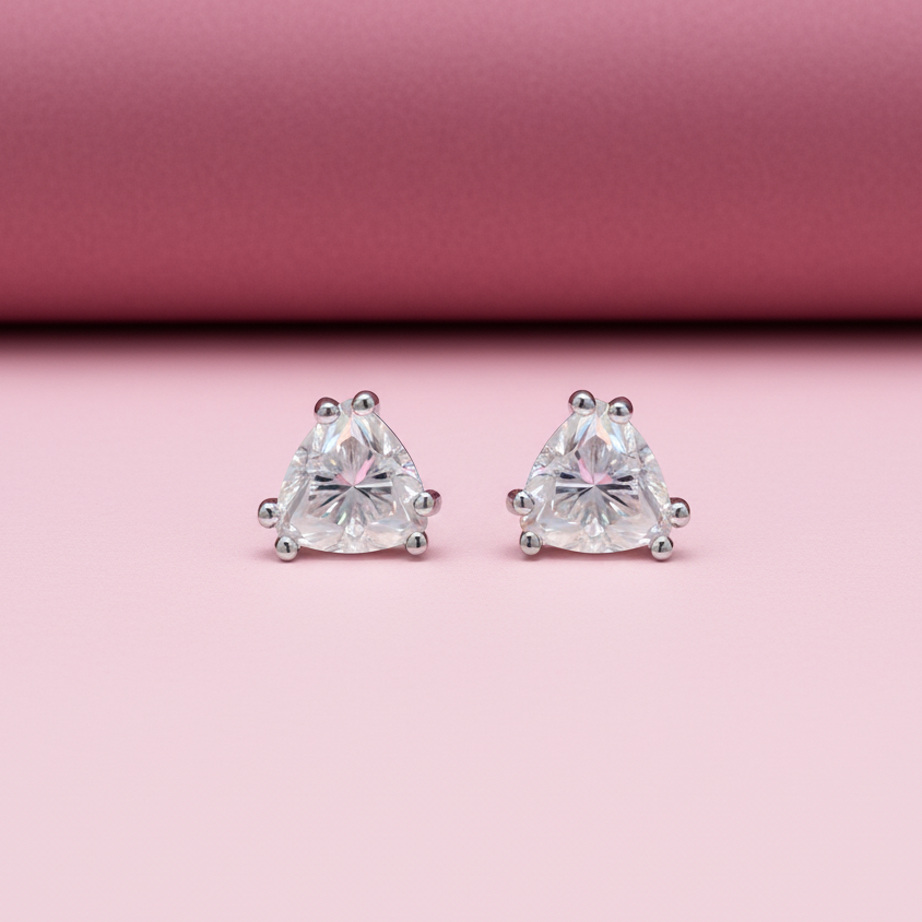 Trillion Cut Moissanite Studs in Sterling SIlver