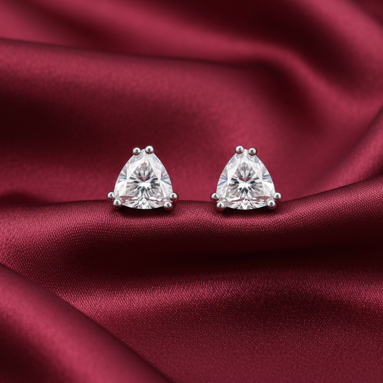 Trillion Cut Moissanite Studs in Sterling SIlver