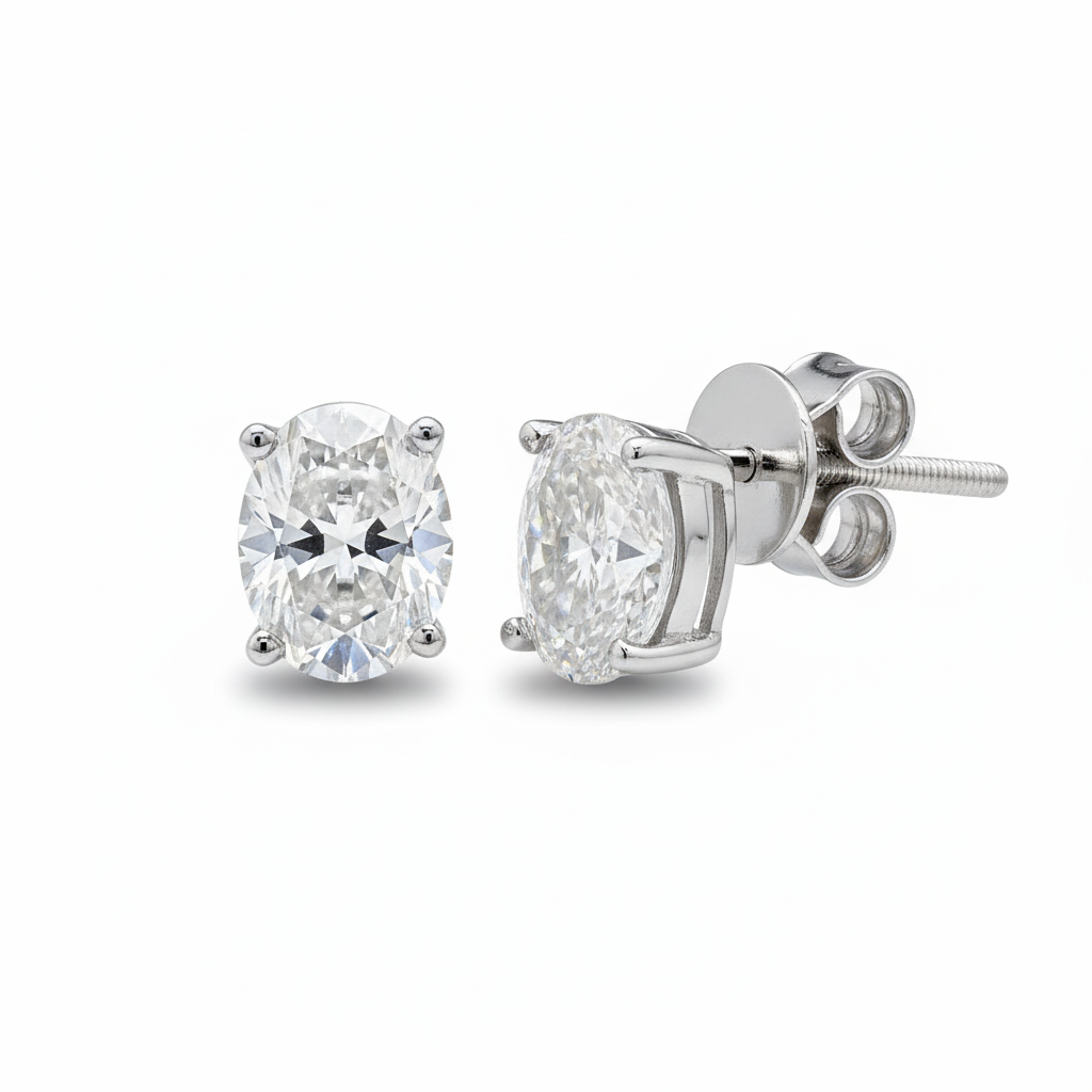 Oval Shape Moissanite Silver Studs for daily wear