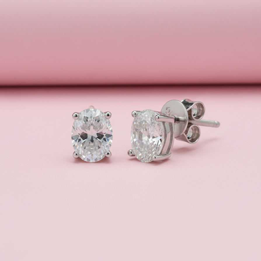 Oval Shape Moissanite Silver Studs for daily wear