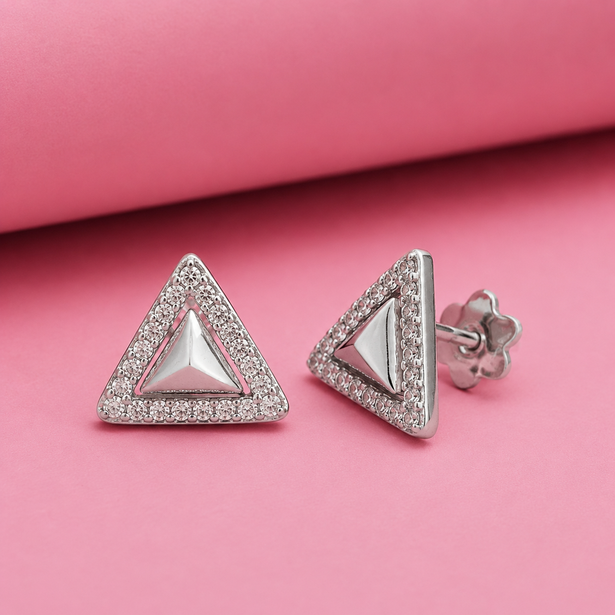 Elara Triangle Studs in Sterling SIlver with Moissanite