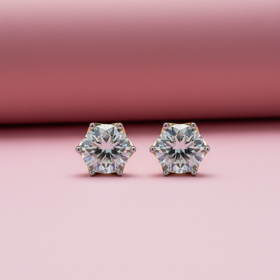 Eternal Sparkle Round Studs in Moissanite with Sterling silver, 5 Carat
