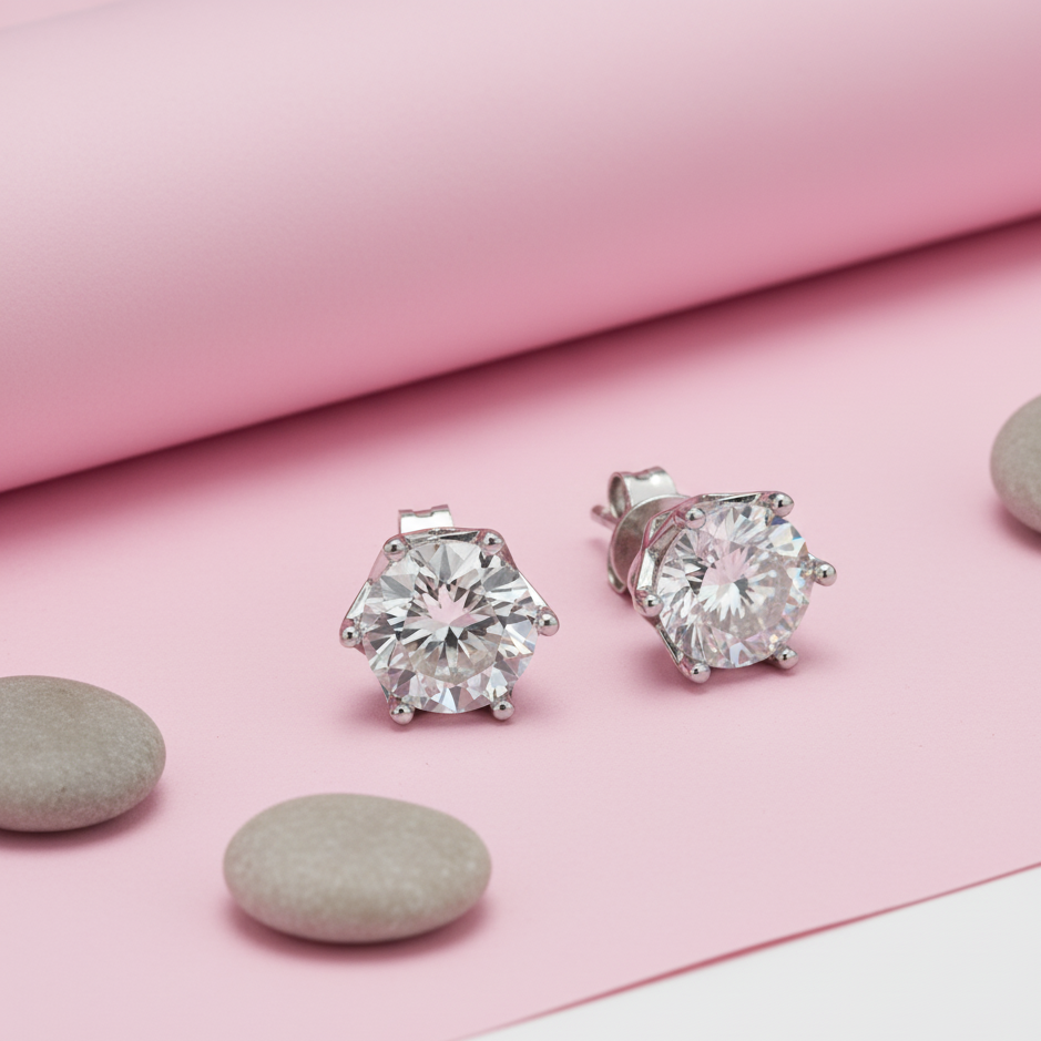 Nova Round Moissanite 925 Silver Studs, 2.5 Carat