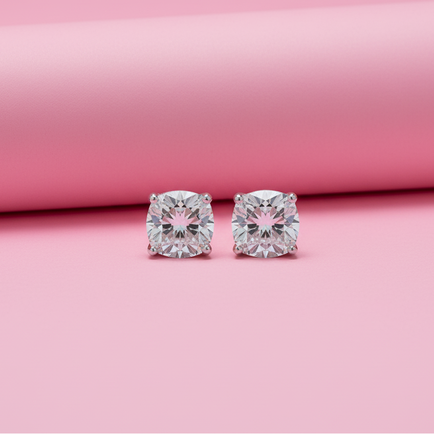 Crystal Sparkle Moissanite Studs in Sterling Silver for daily wear