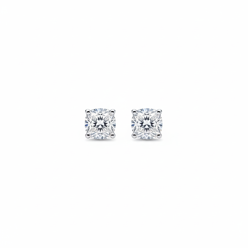 Crystal Sparkle Moissanite Studs in Sterling Silver for daily wear