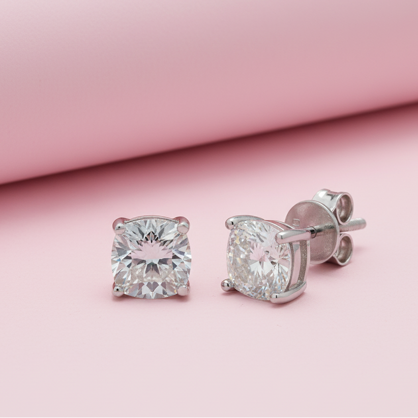 Crystal Sparkle Moissanite Studs in Sterling Silver for daily wear