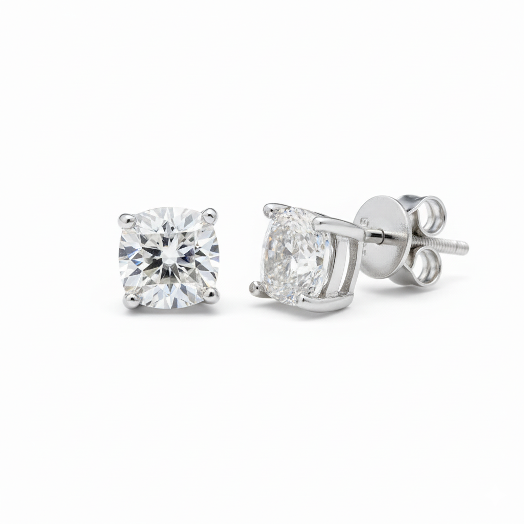 Crystal Sparkle Moissanite Studs in Sterling Silver for daily wear
