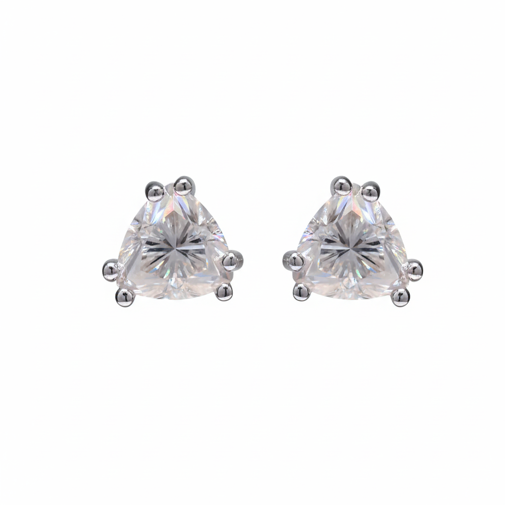 Trillion Cut Moissanite Studs in Sterling SIlver
