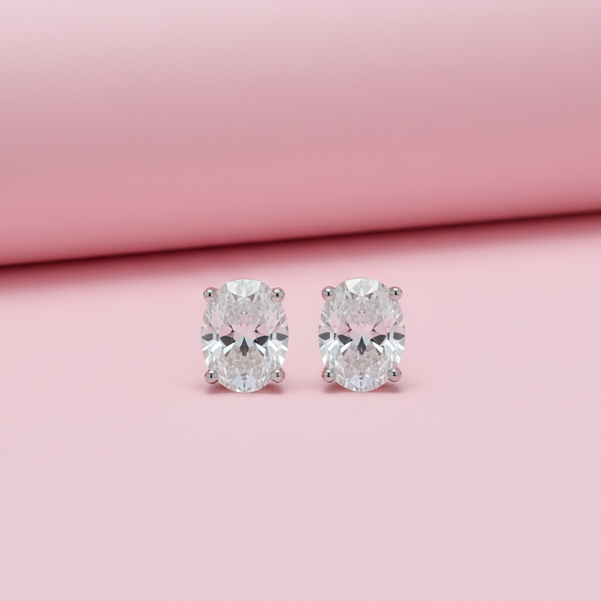 Oval Shape Moissanite Silver Studs for daily wear