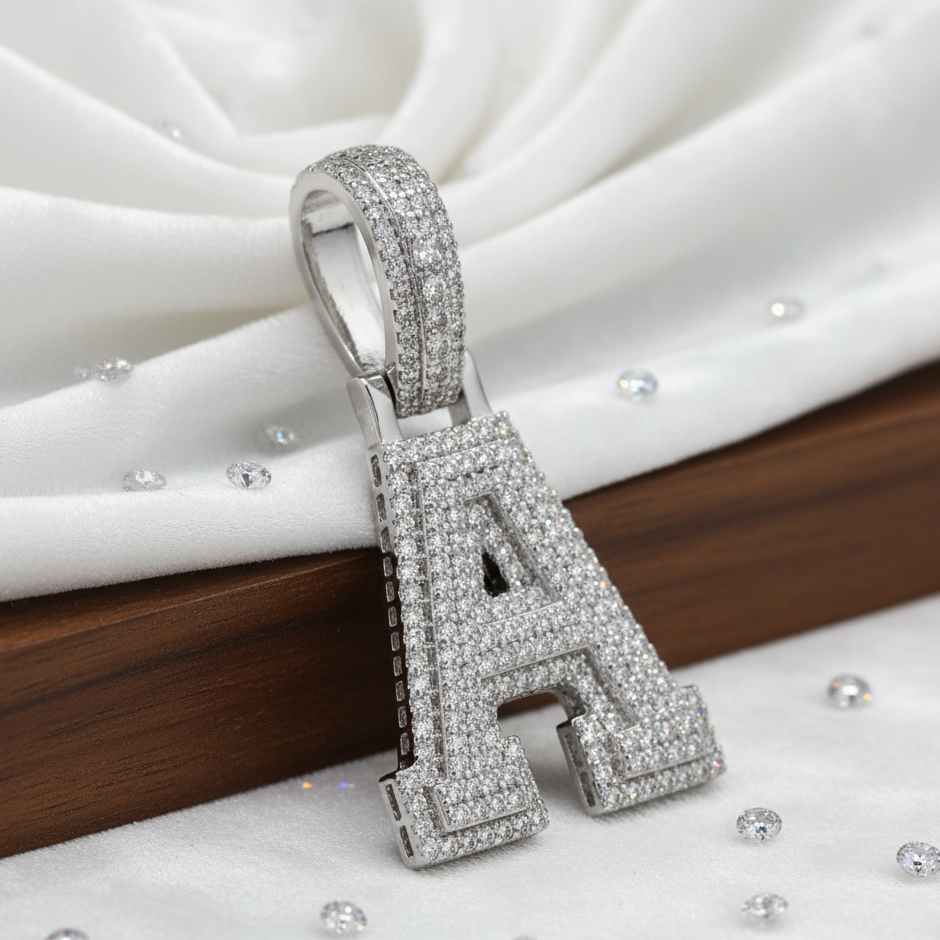 Sterling Silver Luxury Moissanite Initial A Charm Pendant for him