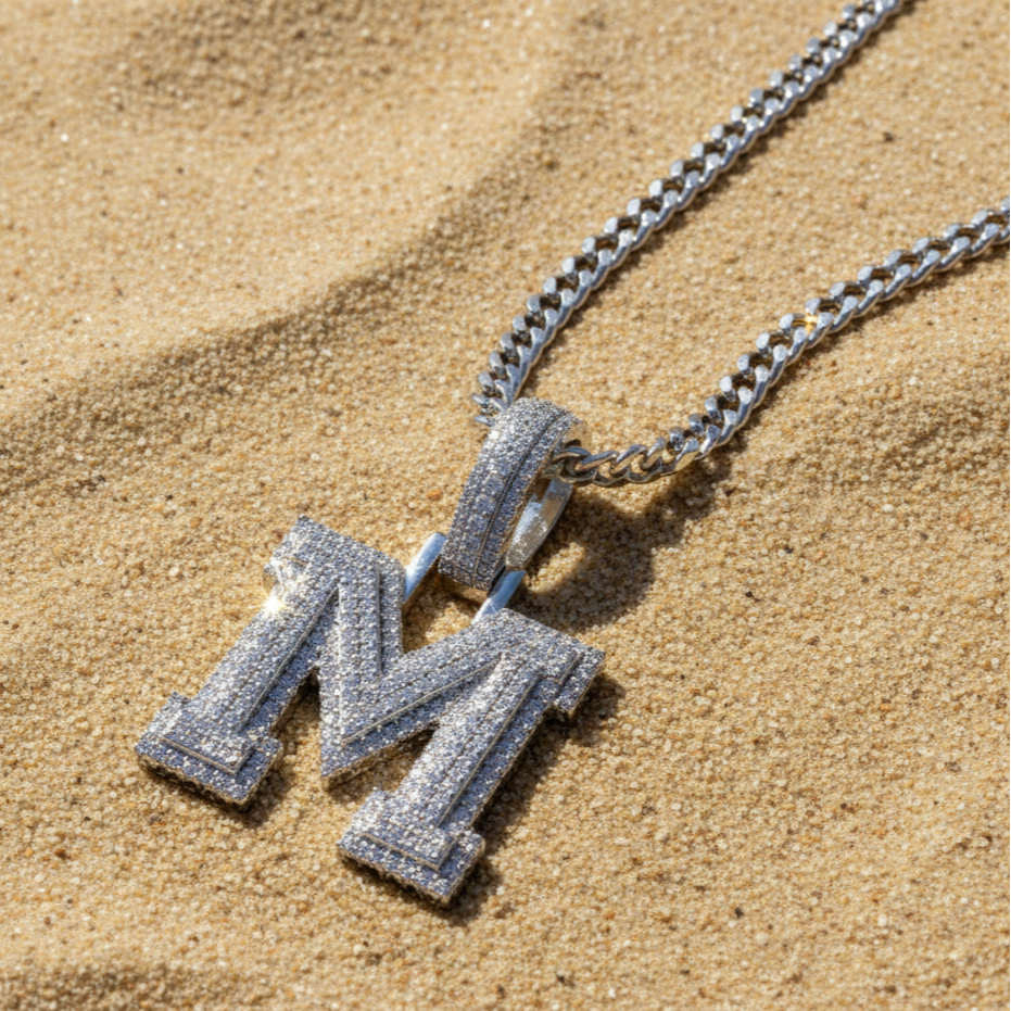 Sterling Silver Luxury Moissanite Initial M Charm Pendant for him