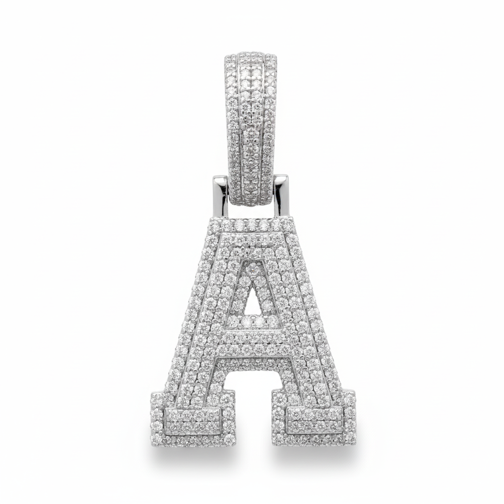 Sterling Silver Luxury Moissanite Initial A Charm Pendant for him