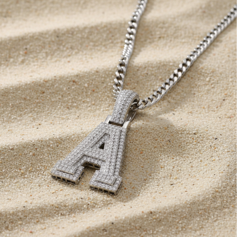 Sterling Silver Luxury Moissanite Initial A Charm Pendant for him