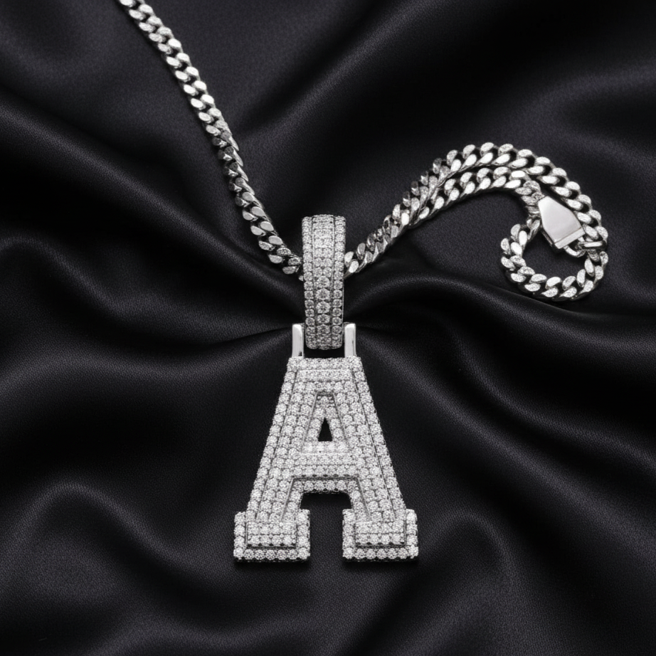 Sterling Silver Luxury Moissanite Initial A Charm Pendant for him
