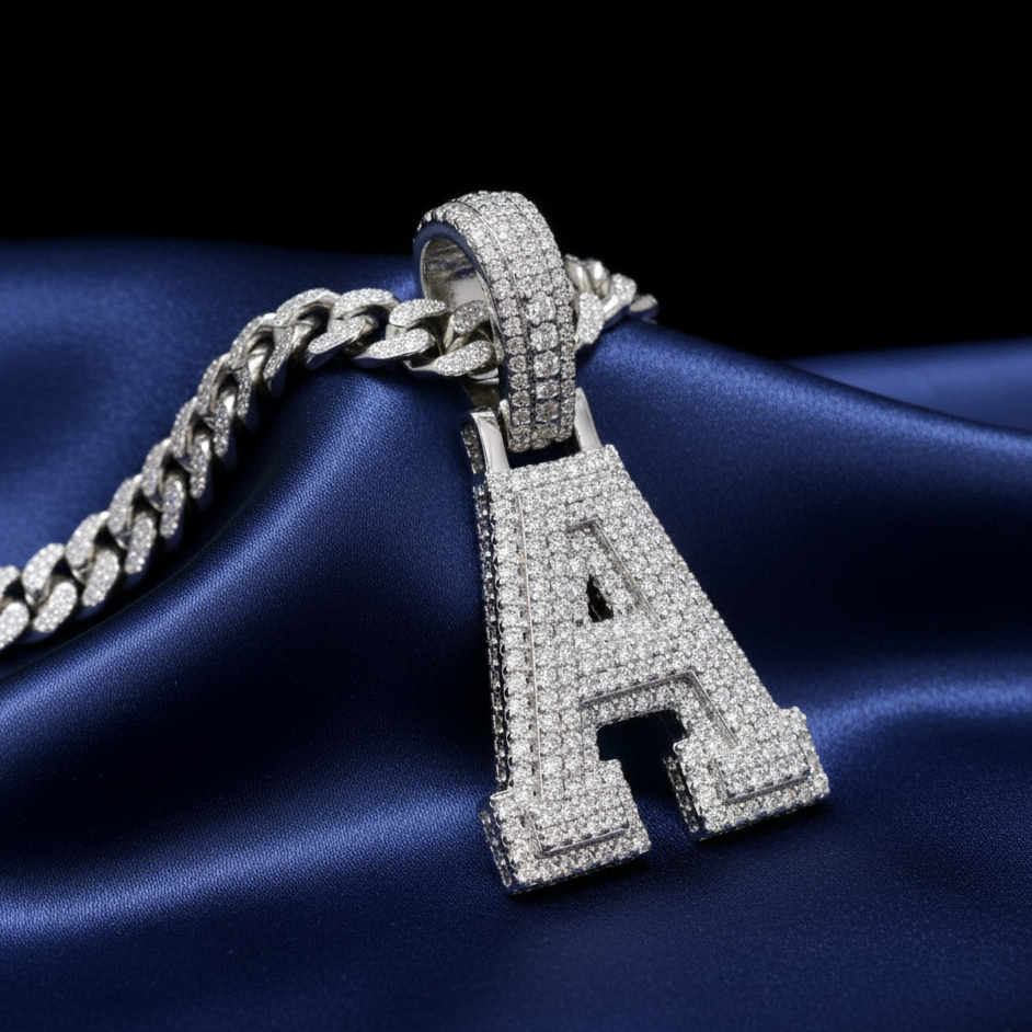 Sterling Silver Luxury Moissanite Initial A Charm Pendant for him