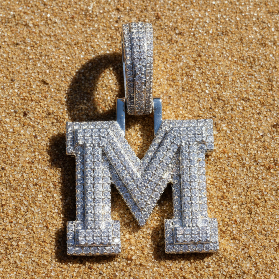 Sterling Silver Luxury Moissanite Initial M Charm Pendant for him