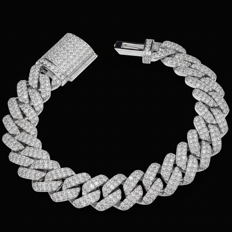 Moissanite Cuban Bracelet in Sterling Silver for him